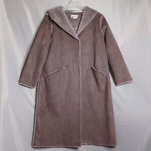 For The Republic Coat Womens Large Gray Long Sherpa Hooded Faux Suede Outdoor